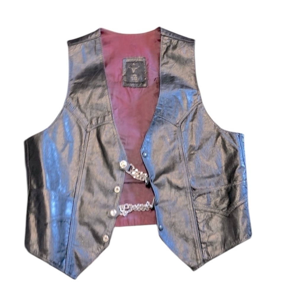 Leather snake and sword embroidered black bikers vest leather size XLarge